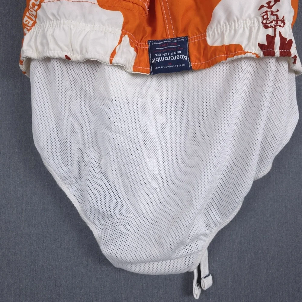 Abercrombie & Fitch Tugger Board Shorts Mens Medium Orange Tropical‎ Surf Swim